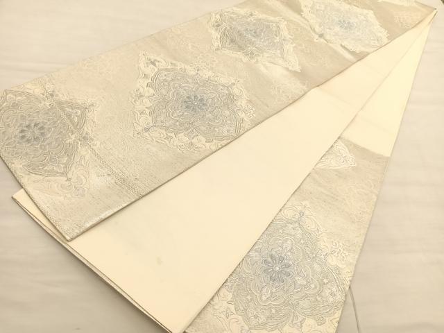 平和屋着物◎六通柄袋帯 唐織 花菱文 銀糸 正絹 逸品 BAAV1953hv