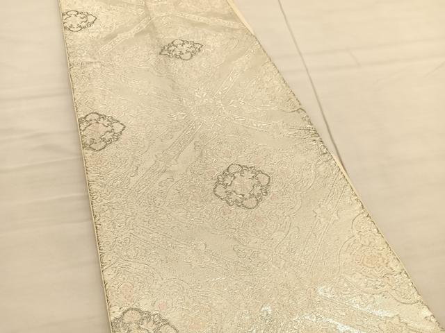 平和屋着物◎六通柄袋帯 菱天井花文 銀糸 正絹 逸品 BAAV1955hv