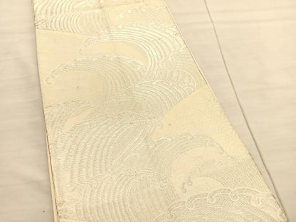 平和屋着物◎六通柄袋帯 立波文 銀糸 正絹 逸品 BAAV1958hv