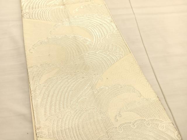平和屋着物◎六通柄袋帯 立波文 銀糸 正絹 逸品 BAAV1958hv