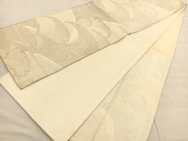 平和屋着物◎六通柄袋帯 立波文 銀糸 正絹 逸品 BAAV1958hv