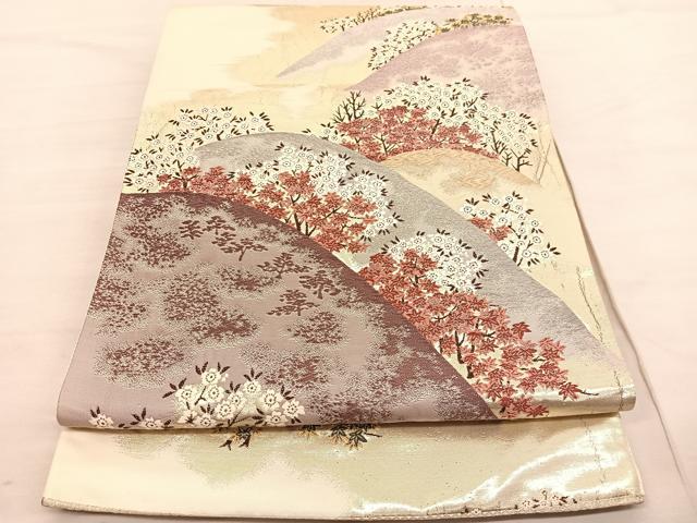 平和屋着物◎六通柄袋帯　唐織　仁清花山文　金糸　正絹　逸品　BAAV1960hv