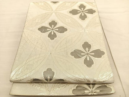平和屋着物◎六通柄袋帯 七宝花文 プラチナつづれ 正絹 逸品 BAAV1965hv