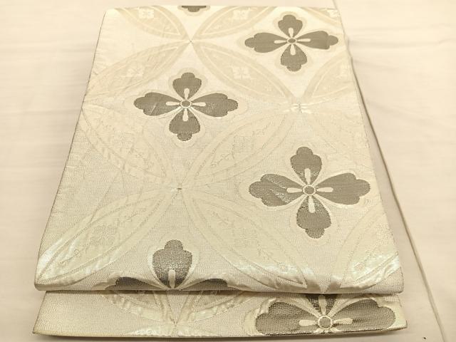 平和屋着物◎六通柄袋帯 七宝花文 プラチナつづれ 正絹 逸品 BAAV1965hv