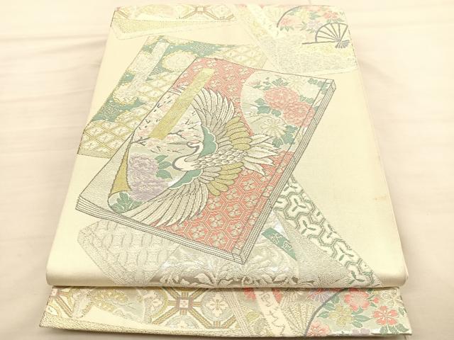 平和屋着物◎六通柄袋帯 唐織 鶴冊子花文 金銀糸 丸栄謹製 正絹 逸品 BAAV1966hv