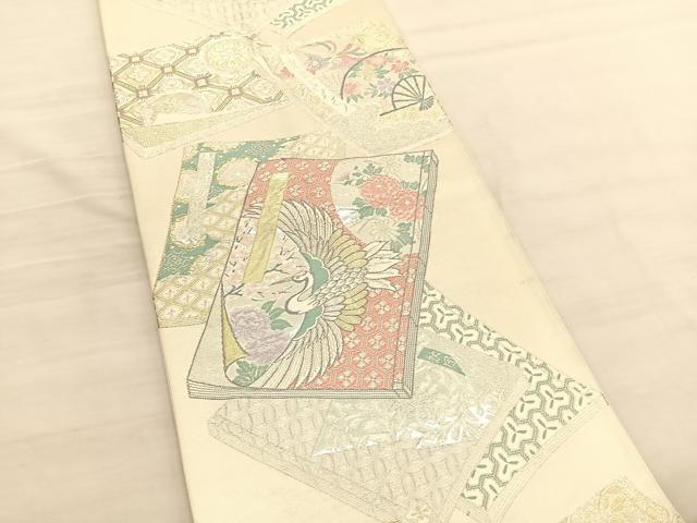 平和屋着物◎六通柄袋帯 唐織 鶴冊子花文 金銀糸 丸栄謹製 正絹 逸品 BAAV1966hv