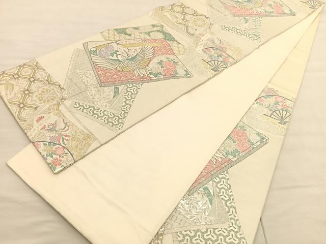 平和屋着物◎六通柄袋帯 唐織 鶴冊子花文 金銀糸 丸栄謹製 正絹 逸品 BAAV1966hv