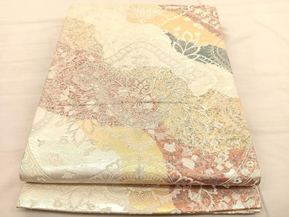 平和屋着物◎六通柄袋帯 道長更紗花菱文 金銀糸 正絹 逸品 BAAV1970hv