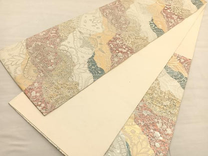 平和屋着物◎六通柄袋帯 道長更紗花菱文 金銀糸 正絹 逸品 BAAV1970hv