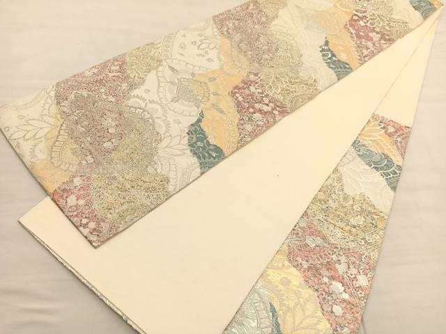 平和屋着物◎六通柄袋帯 道長更紗花菱文 金銀糸 正絹 逸品 BAAV1970hv