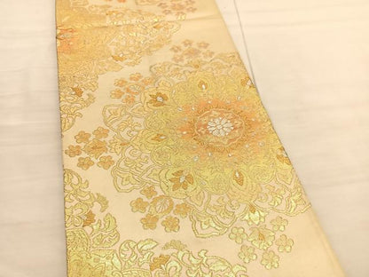 平和屋着物◎六通柄袋帯　飾花文　金銀糸　正絹　逸品　BAAV1971hv