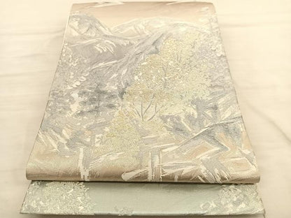 平和屋着物◎六通柄袋帯 唐織 遠山樹林文 金銀糸 正絹 逸品 BAAV1972hv