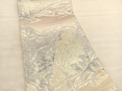 平和屋着物◎六通柄袋帯 唐織 遠山樹林文 金銀糸 正絹 逸品 BAAV1972hv