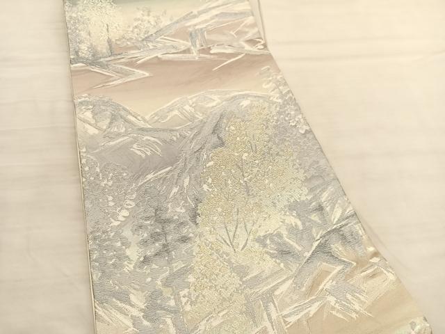 平和屋着物◎六通柄袋帯 唐織 遠山樹林文 金銀糸 正絹 逸品 BAAV1972hv