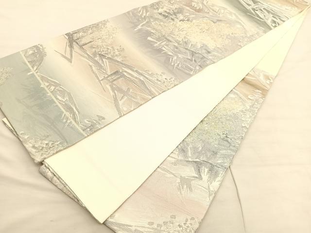 平和屋着物◎六通柄袋帯 唐織 遠山樹林文 金銀糸 正絹 逸品 BAAV1972hv