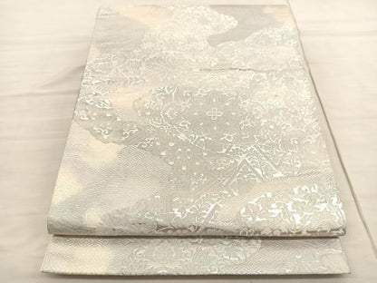 平和屋着物◎六通柄袋帯 宝相華花唐草文 銀糸 正絹 逸品 BAAV1976hv