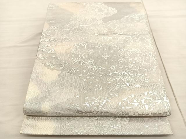 平和屋着物◎六通柄袋帯 宝相華花唐草文 銀糸 正絹 逸品 BAAV1976hv