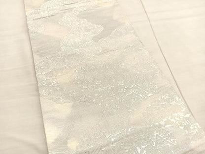 平和屋着物◎六通柄袋帯 宝相華花唐草文 銀糸 正絹 逸品 BAAV1976hv