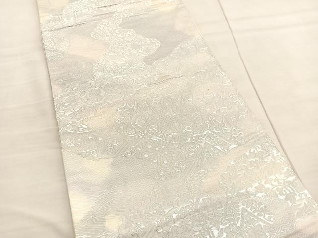 平和屋着物◎六通柄袋帯 宝相華花唐草文 銀糸 正絹 逸品 BAAV1976hv