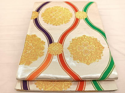 平和屋着物◎六通柄袋帯　唐織　立涌花文　金糸　正絹　逸品　BAAV1979hv