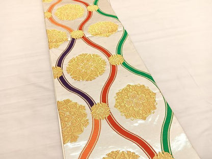 平和屋着物◎六通柄袋帯　唐織　立涌花文　金糸　正絹　逸品　BAAV1979hv