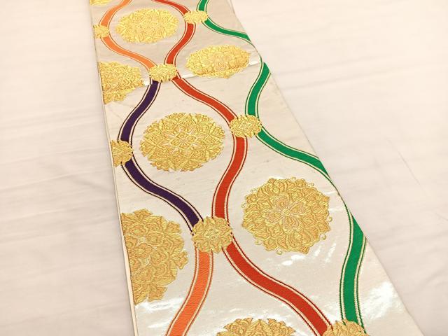 平和屋着物◎六通柄袋帯　唐織　立涌花文　金糸　正絹　逸品　BAAV1979hv
