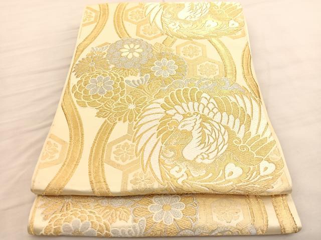 平和屋着物◎六通柄袋帯 唐織 鳳凰立涌花文 金銀糸 正絹 逸品 BAAV1980hv