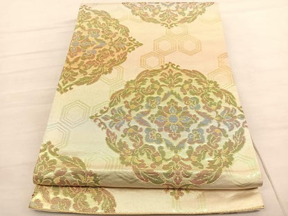 平和屋着物◎六通柄袋帯 正倉院花文 金糸 正絹 逸品 BAAV1986hv