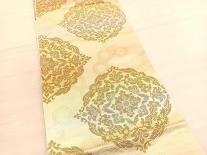 平和屋着物◎六通柄袋帯 正倉院花文 金糸 正絹 逸品 BAAV1986hv