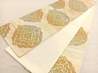 平和屋着物◎六通柄袋帯 正倉院花文 金糸 正絹 逸品 BAAV1986hv