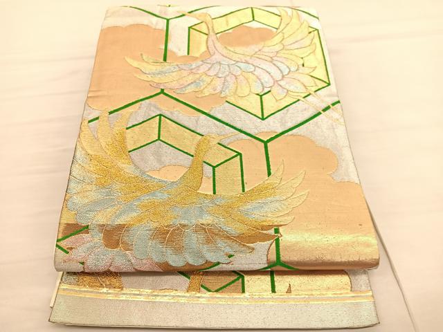 平和屋着物◎六通柄袋帯　唐織　飛鶴亀甲文　金糸　正絹　逸品　BAAV1988hv