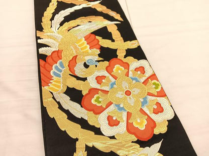平和屋着物◎西陣　六通柄袋帯　唐織　鳳凰花文　黒地　金銀糸　正絹　逸品　BAAV1993hv