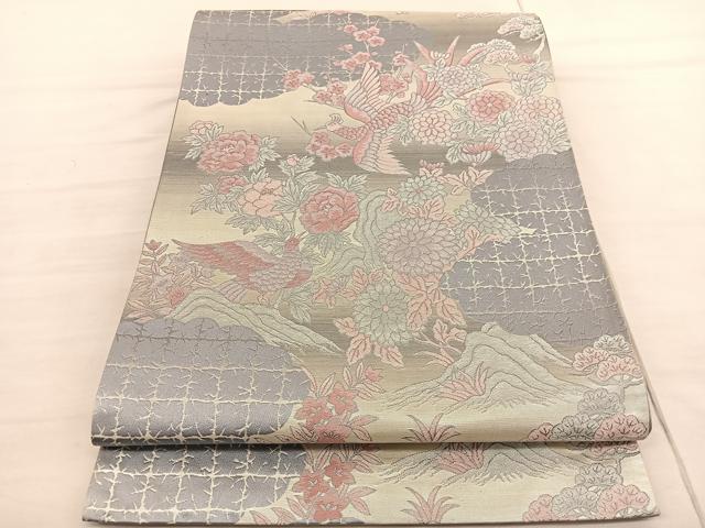 平和屋着物◎六通柄袋帯　唐織　鳳凰花文　銀糸　正絹　逸品　BAAV1994hv