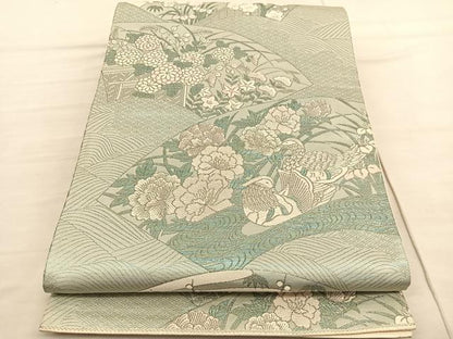 平和屋着物◎六通柄袋帯 唐織 鴛鴦地紙花文 九百織錦 プラチナ二重箔 正絹 逸品 BAAV1998hv