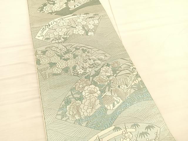 平和屋着物◎六通柄袋帯 唐織 鴛鴦地紙花文 九百織錦 プラチナ二重箔 正絹 逸品 BAAV1998hv