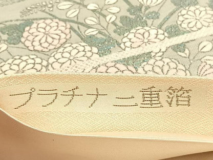 平和屋着物◎六通柄袋帯 唐織 鴛鴦地紙花文 九百織錦 プラチナ二重箔 正絹 逸品 BAAV1998hv