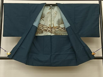 平和屋着物●男性 紬 アンサンブル 100亀甲 羽裏：鷹 正絹 逸品 BAAV2010hj