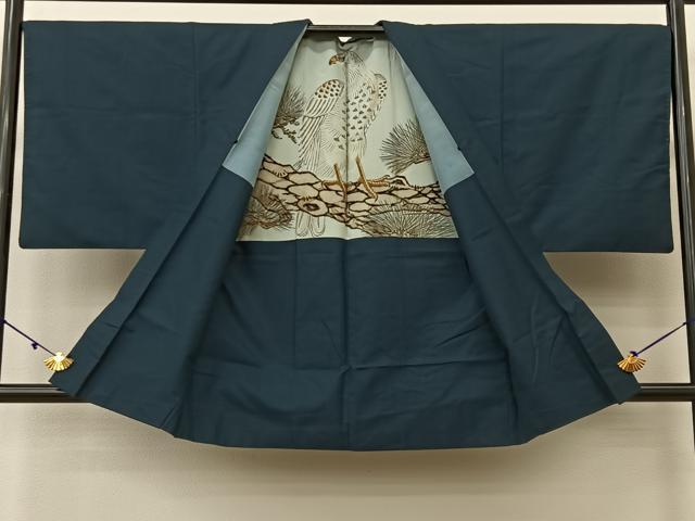平和屋着物●男性 紬 アンサンブル 100亀甲 羽裏：鷹 正絹 逸品 BAAV2010hj