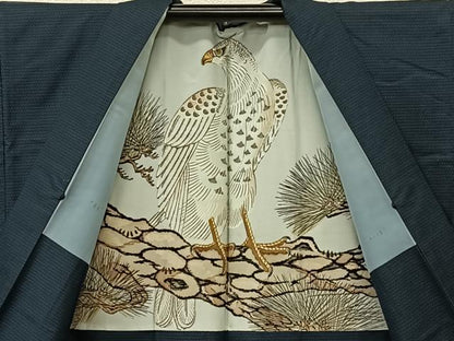 平和屋着物●男性 紬 アンサンブル 100亀甲 羽裏：鷹 正絹 逸品 BAAV2010hj
