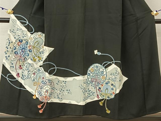 平和屋着物■豪華黒留袖　駒刺繍　鏡裏花文　正絹　逸品　BAAV2290hj