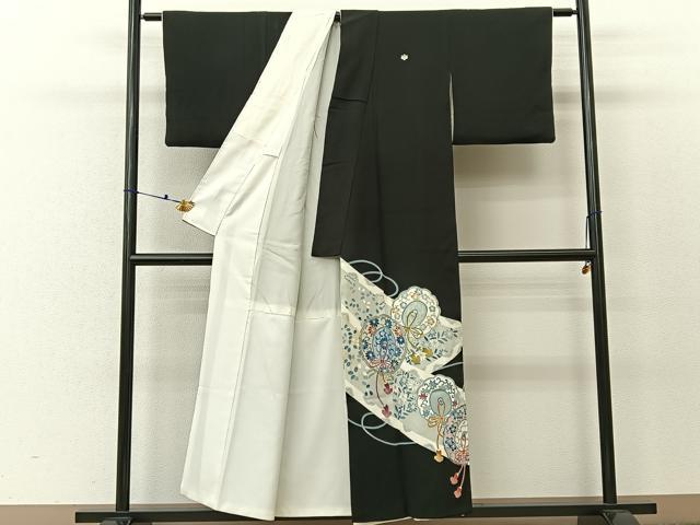 平和屋着物■豪華黒留袖　駒刺繍　鏡裏花文　正絹　逸品　BAAV2290hj