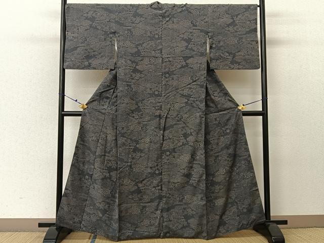 平和屋着物■上質な紬 雲取り風景花文 正絹 逸品 BAAV2387hj