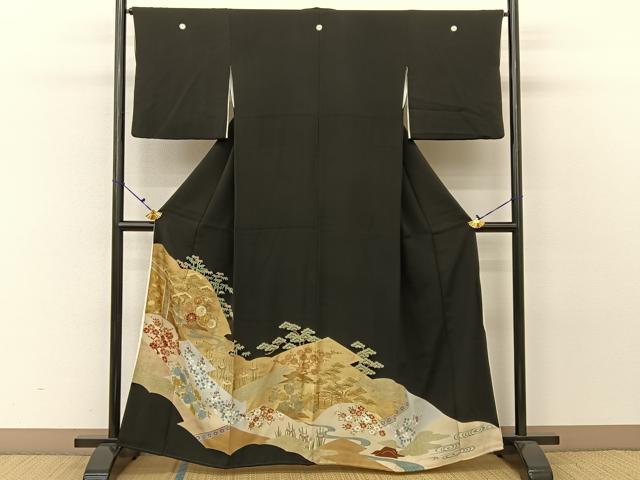 平和屋着物■豪華黒留袖　駒刺繍　松竹梅　御所解文　金彩　正絹　逸品　BAAV2409hj
