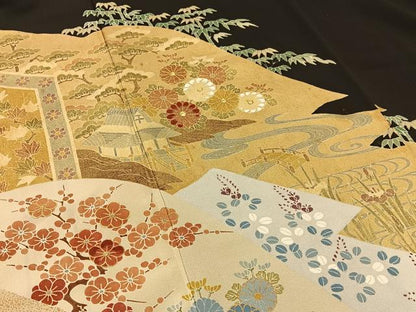 平和屋着物■豪華黒留袖　駒刺繍　松竹梅　御所解文　金彩　正絹　逸品　BAAV2409hj