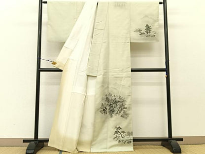 平和屋着物■訪問着　紬地　手描き　風景文　正絹　逸品　BAAV2434hj