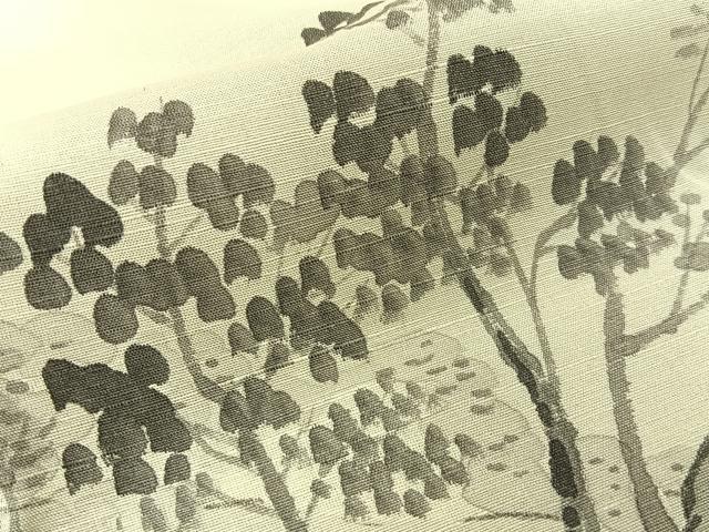 平和屋着物■訪問着　紬地　手描き　風景文　正絹　逸品　BAAV2434hj