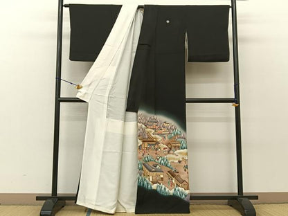 平和屋着物■豪華黒留袖　作家物　駒刺繍　人物風景文　暈し染め　金彩　正絹　逸品　BAAV2466hj