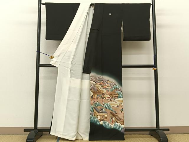 平和屋着物■豪華黒留袖　作家物　駒刺繍　人物風景文　暈し染め　金彩　正絹　逸品　BAAV2466hj