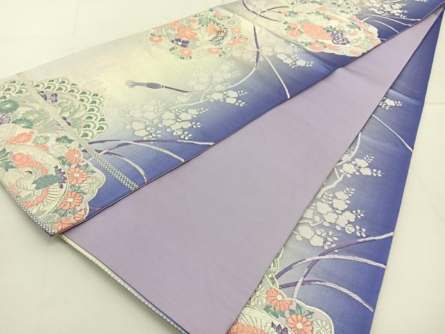 平和屋着物◎六通柄袋帯 唐織 鶴 花絵皿 銀糸 正絹 逸品 BAAV2679hj