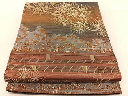 平和屋着物◎六通柄袋帯 松 金銀糸 正絹 逸品 BAAV2684hj